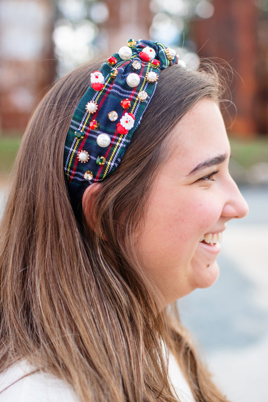 Christmas Charm Plaid Headband-Green