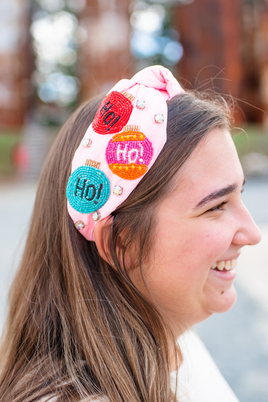 Christmas "HO HO HO" Beaded Headband Pink