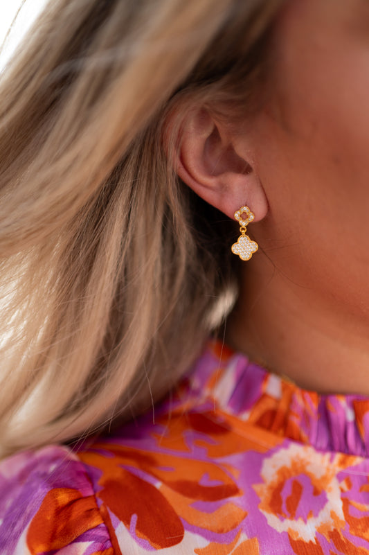 Britnie Pave Clover Drop Earrings ONE LEFT
