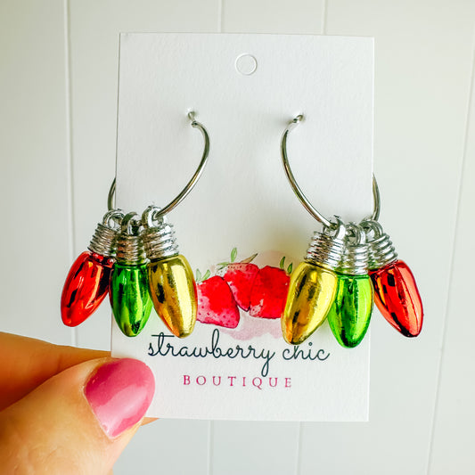 Christmas Lights Silver Hoop Earring
