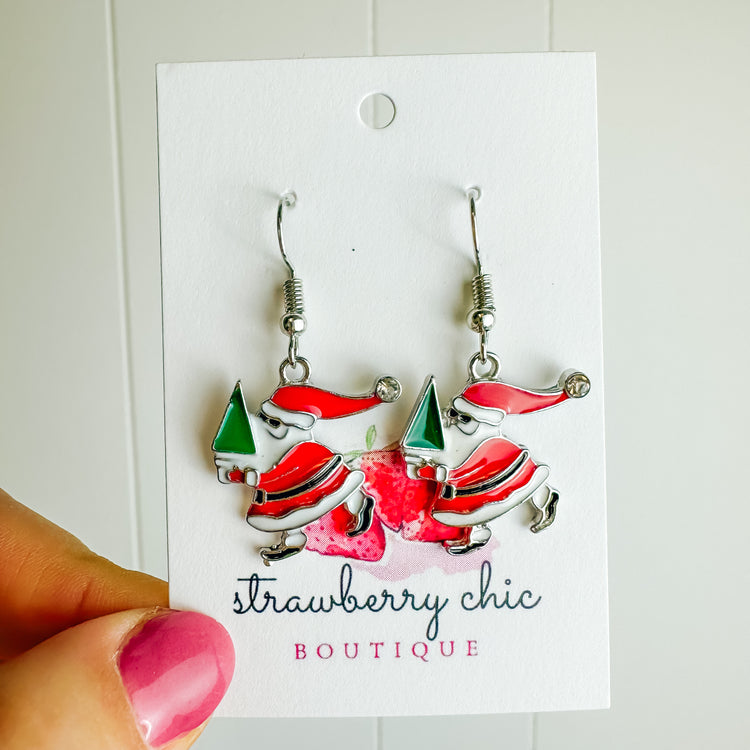 Santa Claus & Tree Silver Dangle Earring