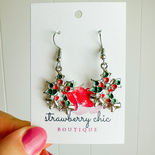 Mistletoe & Bells Silver Dangle Earring