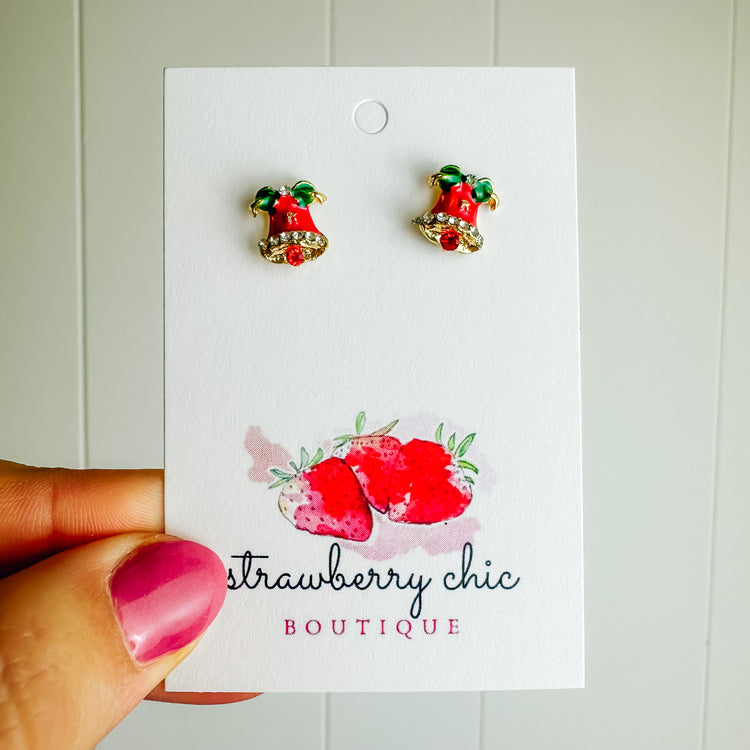 Rhinestone Christmas Bell Stud Earring
