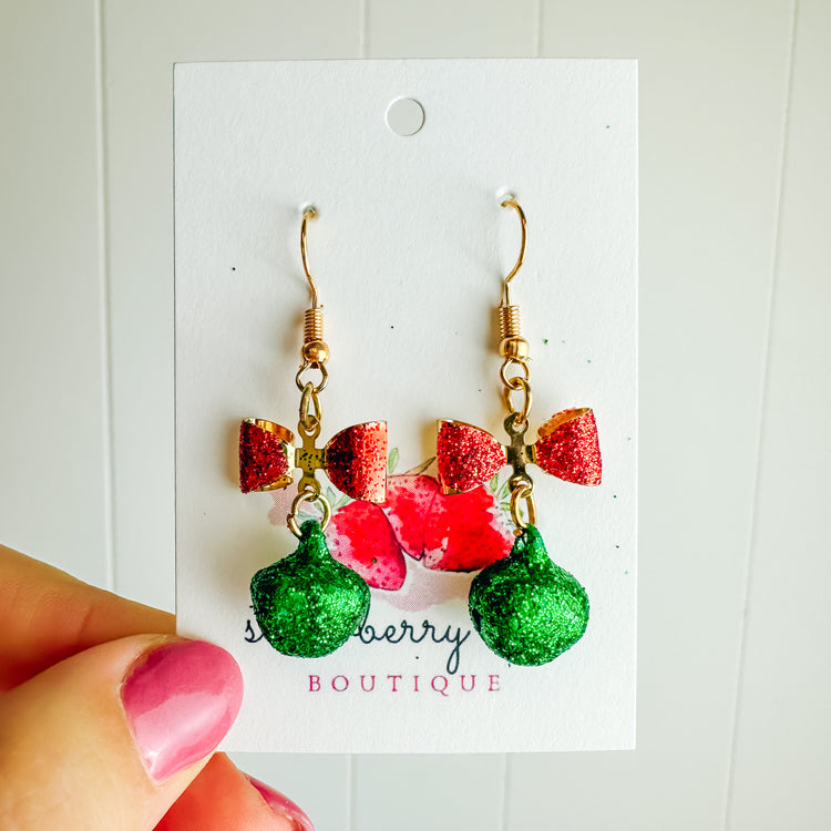 Glitter Red & Green Gold Dangle Earring