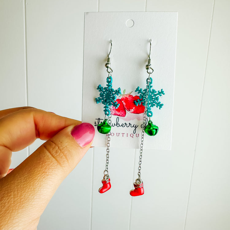 Blue Snowflake & Stocking Dangle Earring