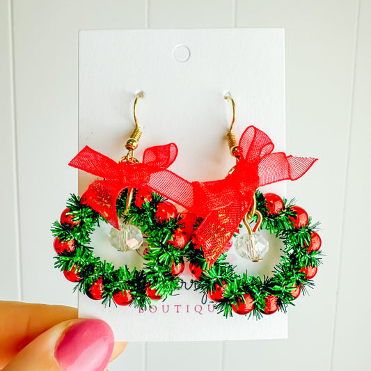 Bead & Wreath Gold Dangle Earring