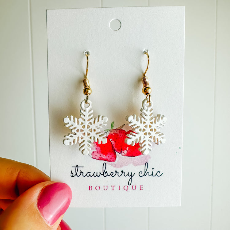 White & Gold Snowflake Dangle Earring