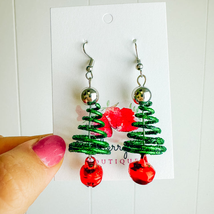 Silver & Red Spiral Tree Dangle Earring