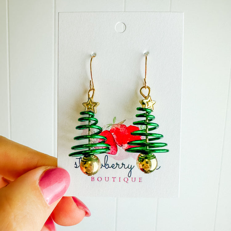 Green Spiral Tree & Ornament Dangle Earring