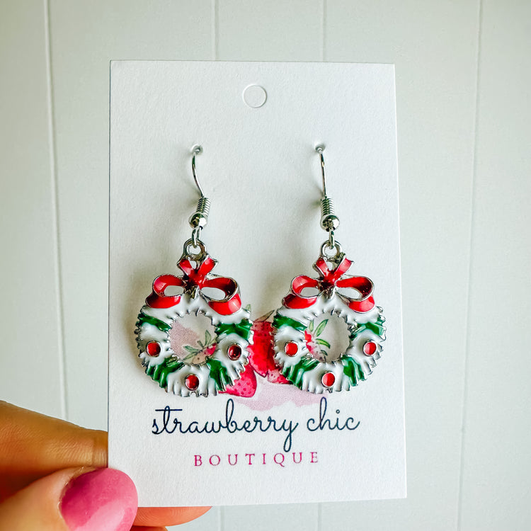 Snowy Wreath & Bow Dangle Earring