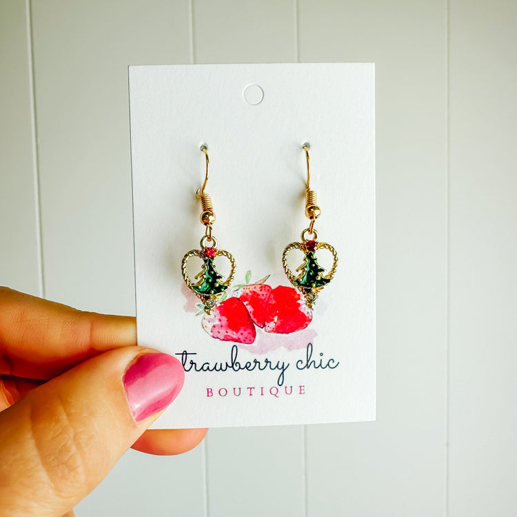 Tree Rhinestone Heart Dangle Earring