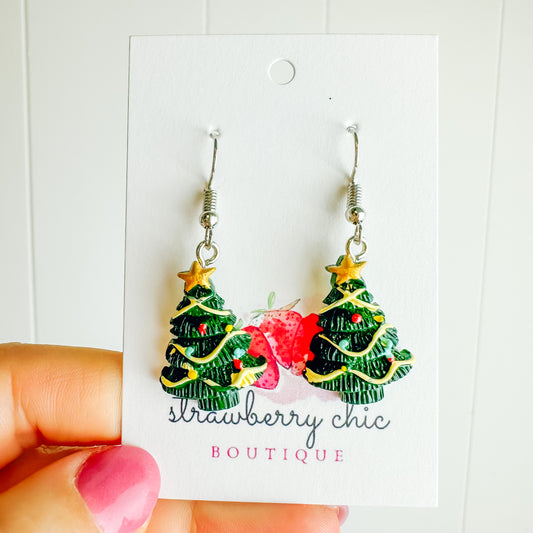 Vintage Christmas Tree Silver Dangle Earring