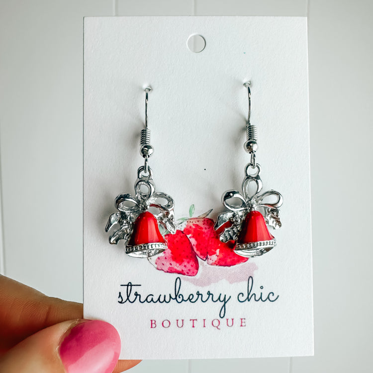 Silver & Red Bells Dangle Earring