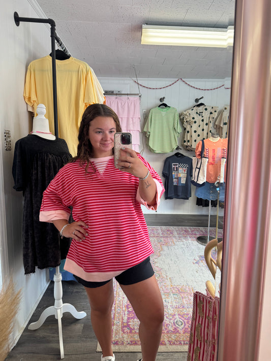Oversized Striped Pink Combo Blouse
