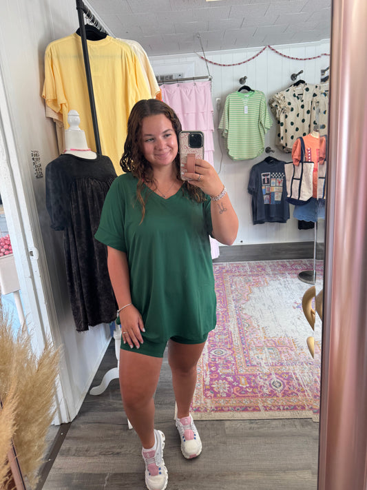Brushed Biker Shorts Set Dark Green