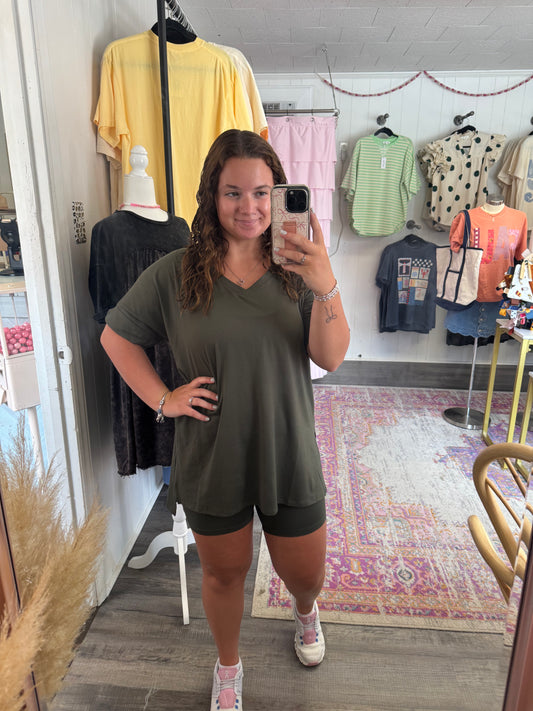 Brushed Biker Shorts Set Olive ONE XL LEFT