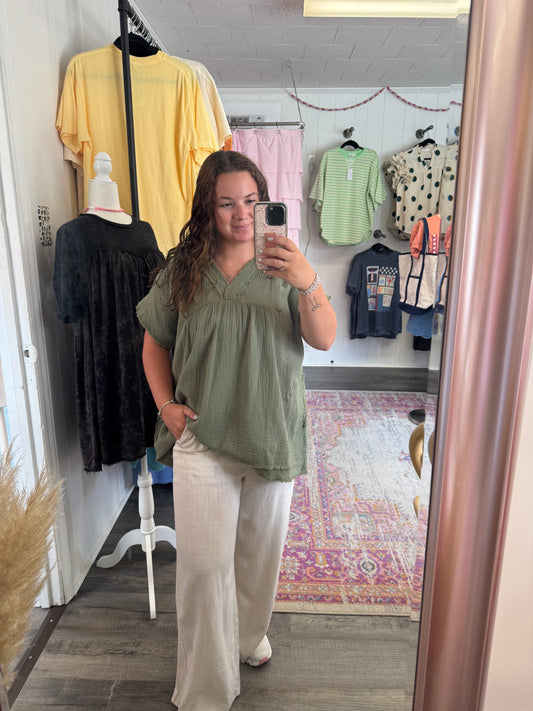 Beige Linen Wide-leg Pants