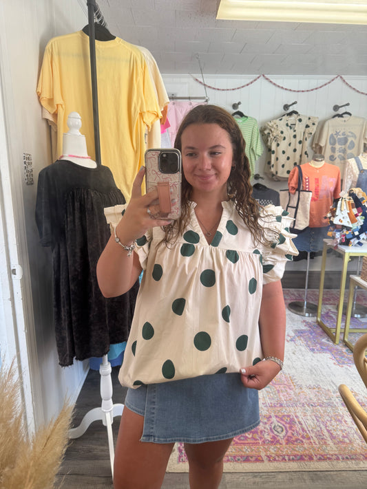 Polka Dot Ruffle Sleeve Blouse