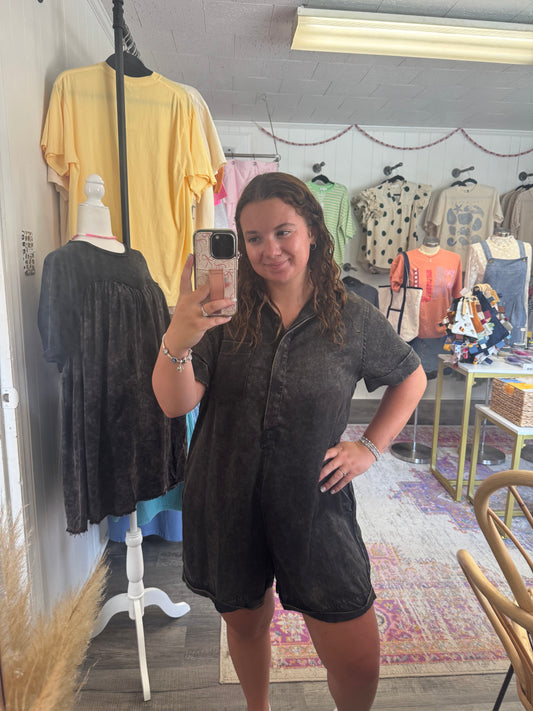Mineral Washed Button Romper