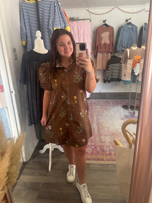 Brown Fall Floral Dress