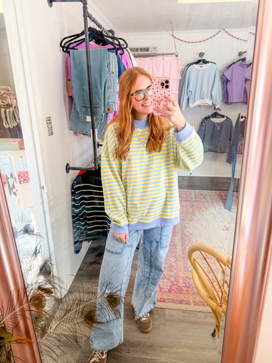 Striped Mock Sweatshirt Blue/Lemon