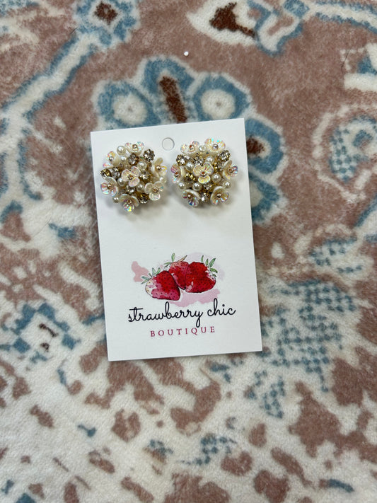 White Pearl Beaded Stud Earrings
