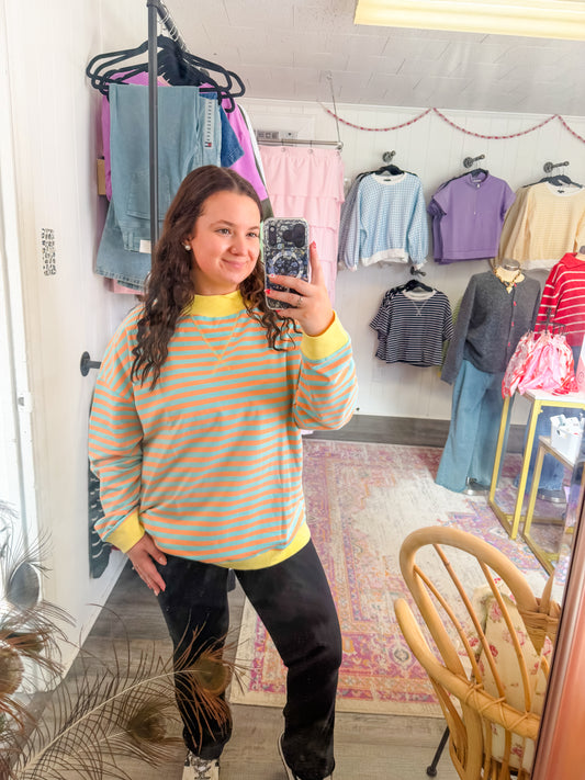 Striped Mock Sweatshirt Orange/Blue