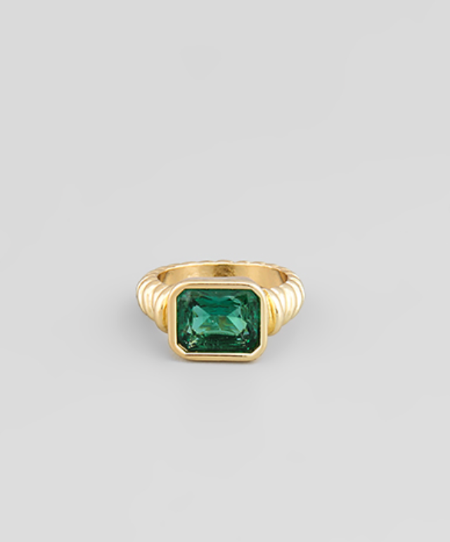 Emerald Glass Textured Metal Ring ONE LEFT