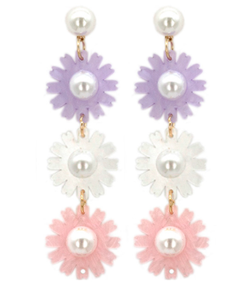 3 Tier Dandelion & Pearl Earring