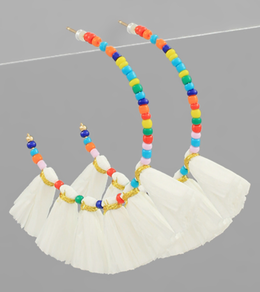 Raffia Tassel & Beads Circle Earring-Multi