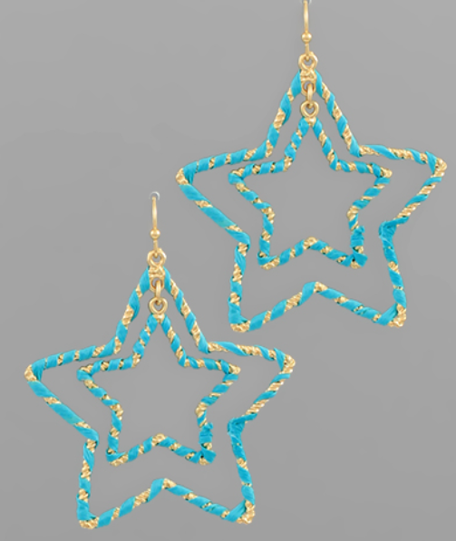 Wrapped Color Thread 2 Stars Drop Earring