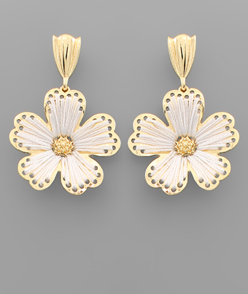 Thread Flower Earrings White