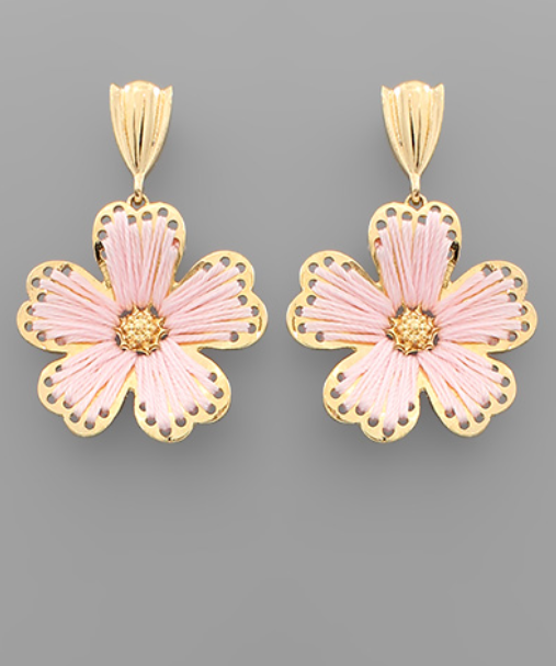 Thread Flower Earrings Pink