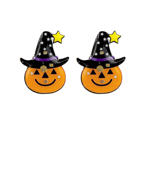Light- Up Pumpkin in Witch Hat Earrings