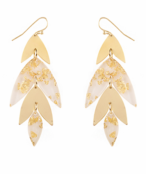 Gold Flake Leaf Drop Earrings-Gold