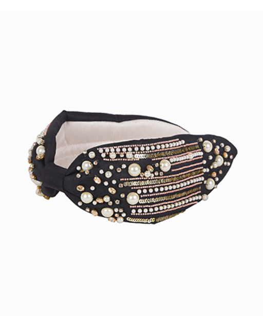 Pearl & Sequin Lined Headband-Black