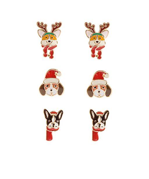 Christmas Dog Epoxy Studs Set