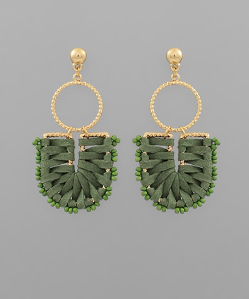 Wraped Leather & Circle Drop Earrings