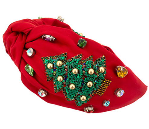 Christmas Tree Bead Headband-Red