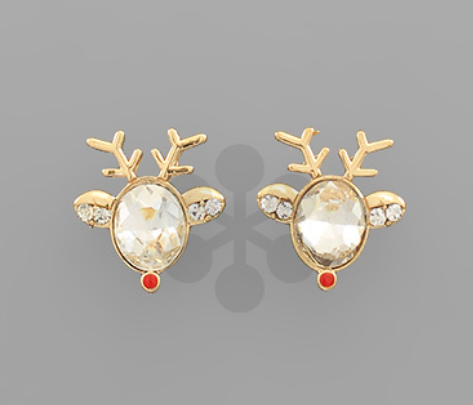 Crystal Reindeer Earrings-Gold