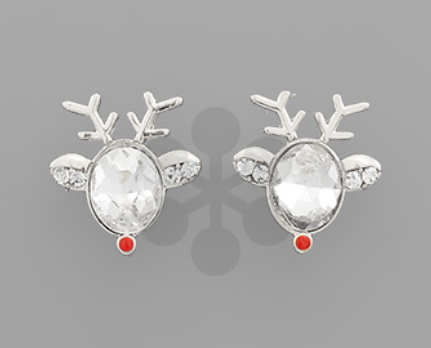 Crystal Reindeer Earrings-Rhodium