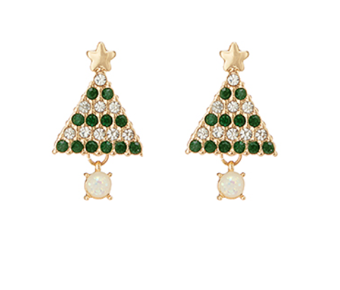 CZ X-Mas Tree Opal Earrings