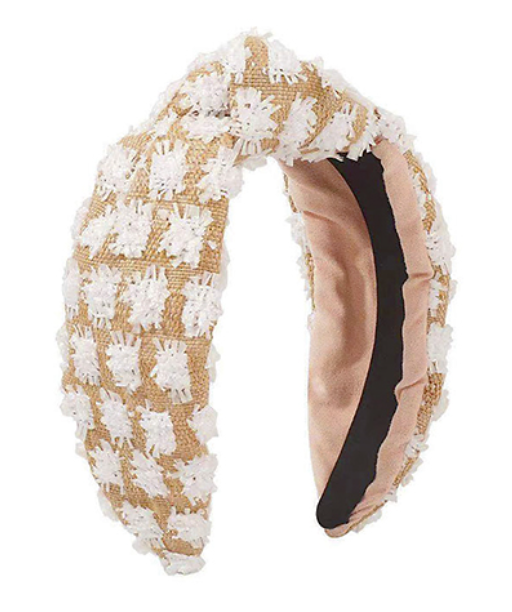 Floral Pattern Straw Headband White