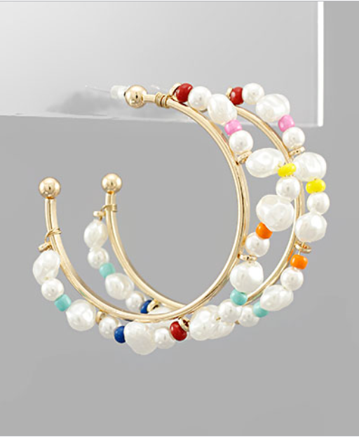 45mm Pearl & Color Beads Hoops