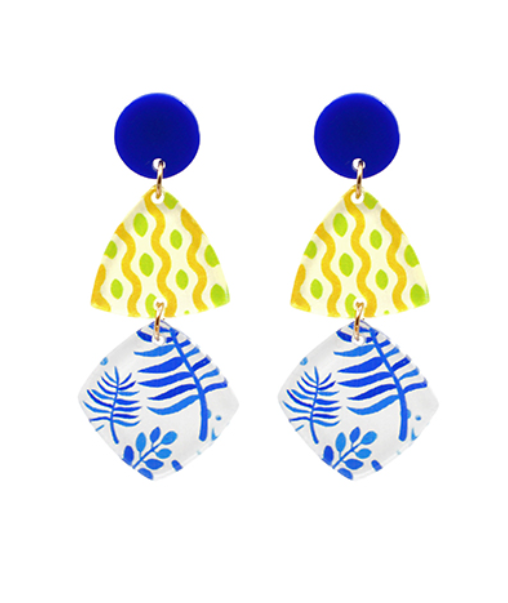 Geometric Spring Print Earrings-Blue