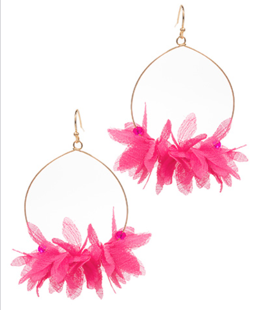 Fabric Flower & Wired Oval Earrings-Fuchsia