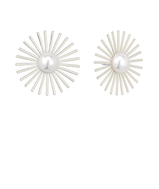 Pearl Burst Earrings-Silver