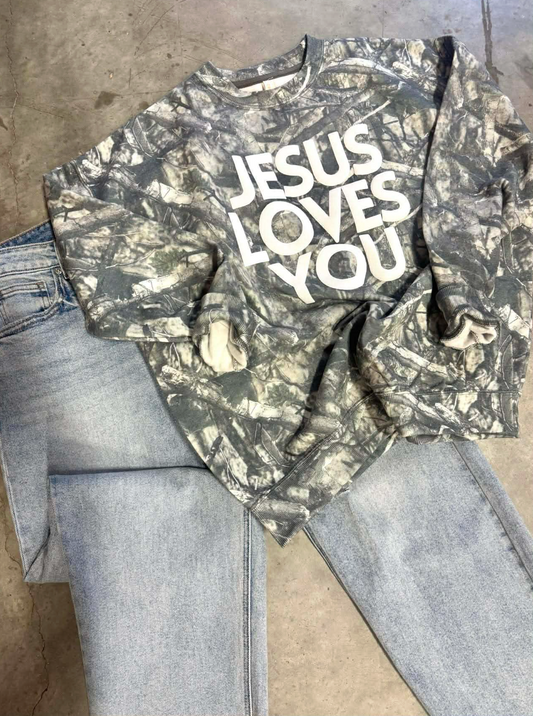 Dark Camo Jesus Loves You Sweatshirt