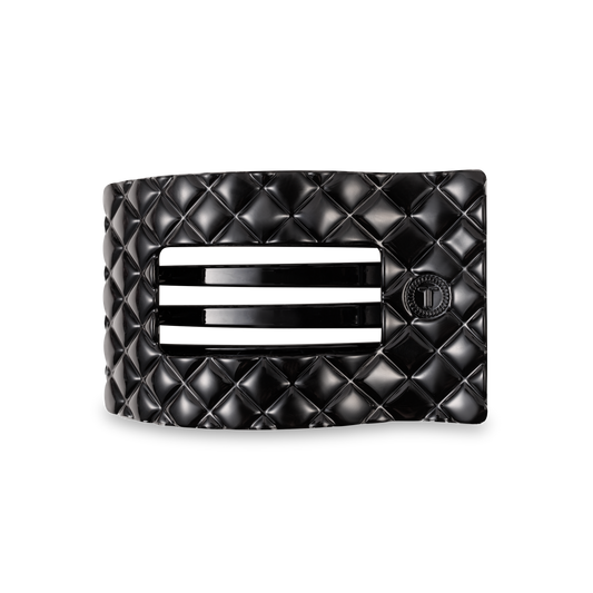 Teleties Medium Flat Rectangle Hair Clip Jet Black Quilted