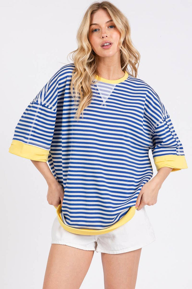 Oversized Striped Blue Combo Blouse